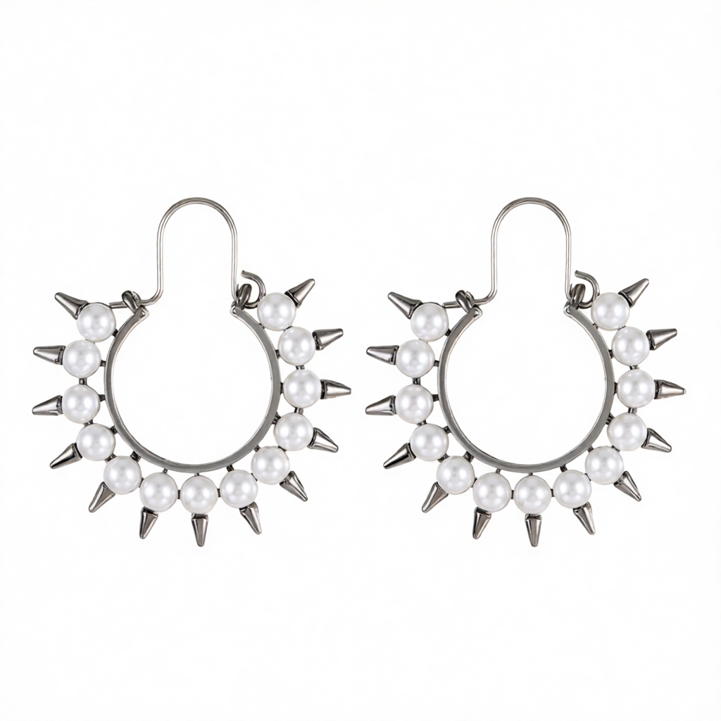 Pearl & Rhodium-Plated Spike Hoop Earrings