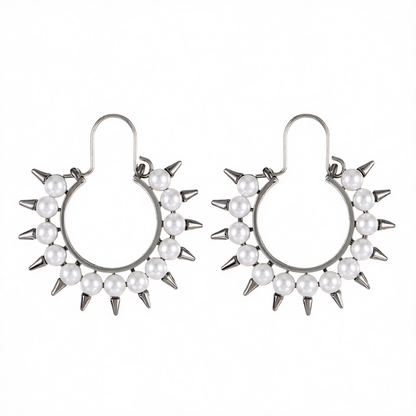 Pearl & Rhodium-Plated Spike Hoop Earrings