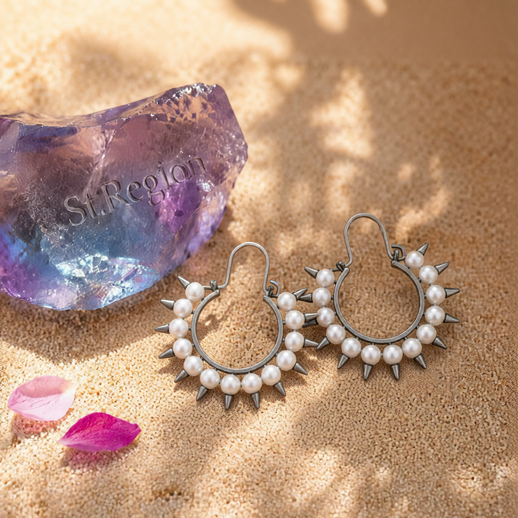 Pearl & Rhodium-Plated Spike Hoop Earrings