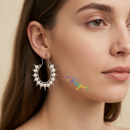 Pearl & Rhodium-Plated Spike Hoop Earrings