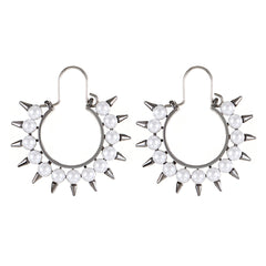 Pearl & Rhodium-Plated Spike Hoop Earrings