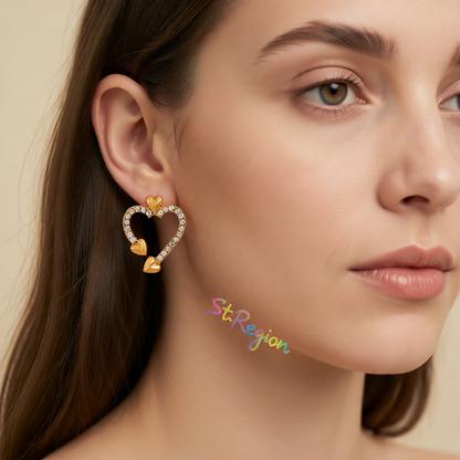 Cubic Zirconia & 18K Gold-Plated Open Heart Stud Earrings