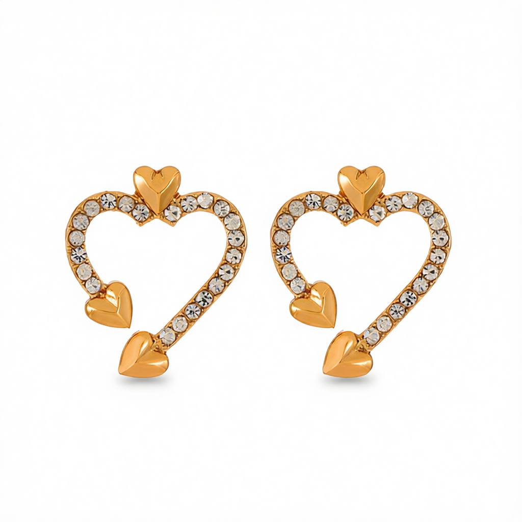 Cubic Zirconia & 18K Gold-Plated Open Heart Stud Earrings