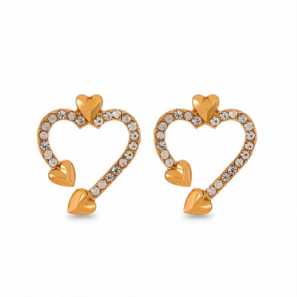 Cubic Zirconia & 18K Gold-Plated Open Heart Stud Earrings