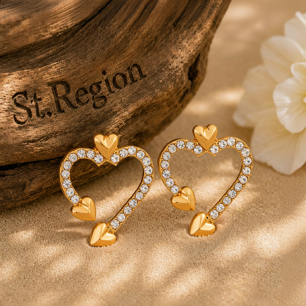 Cubic Zirconia & 18K Gold-Plated Open Heart Stud Earrings
