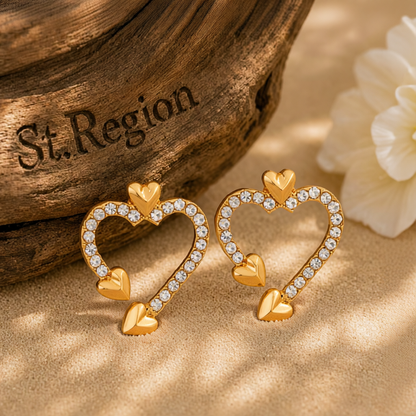 Cubic Zirconia & 18K Gold-Plated Open Heart Stud Earrings