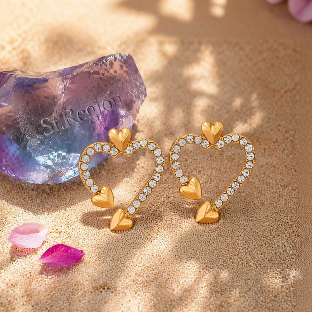 Cubic Zirconia & 18K Gold-Plated Open Heart Stud Earrings