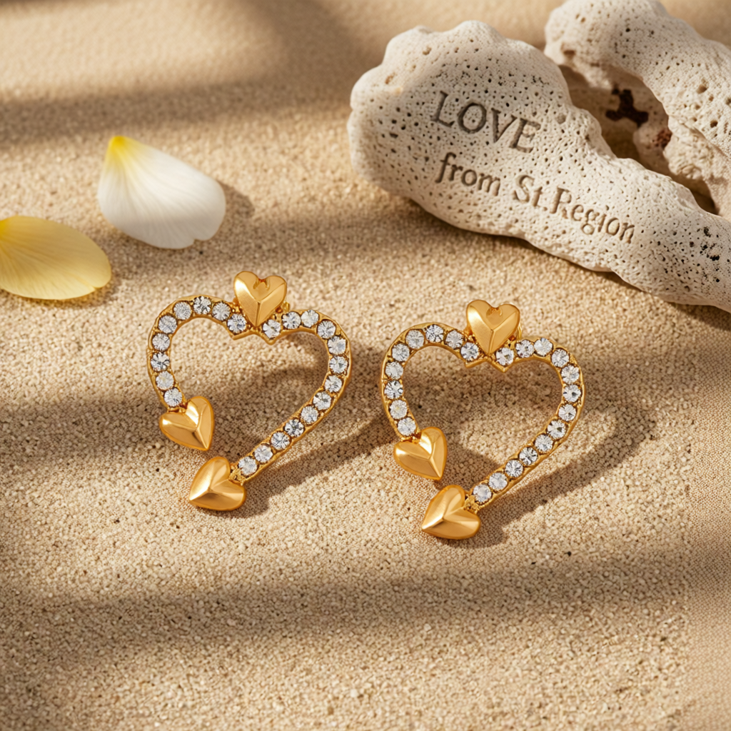 Cubic Zirconia & 18K Gold-Plated Open Heart Stud Earrings