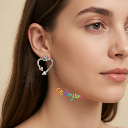 Cubic Zirconia & Silver-Plated Open Heart Stud Earrings