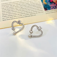 Cubic Zirconia & Silver-Plated Open Heart Stud Earrings