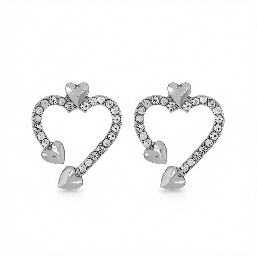 Cubic Zirconia & Silver-Plated Open Heart Stud Earrings
