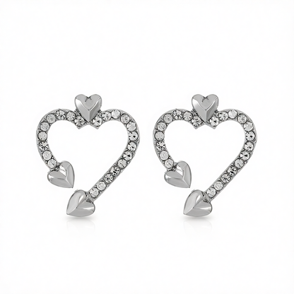 Cubic Zirconia & Silver-Plated Open Heart Stud Earrings