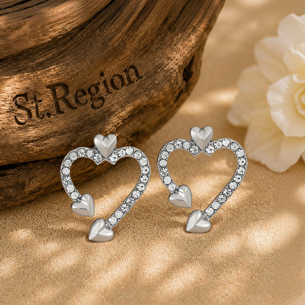 Cubic Zirconia & Silver-Plated Open Heart Stud Earrings