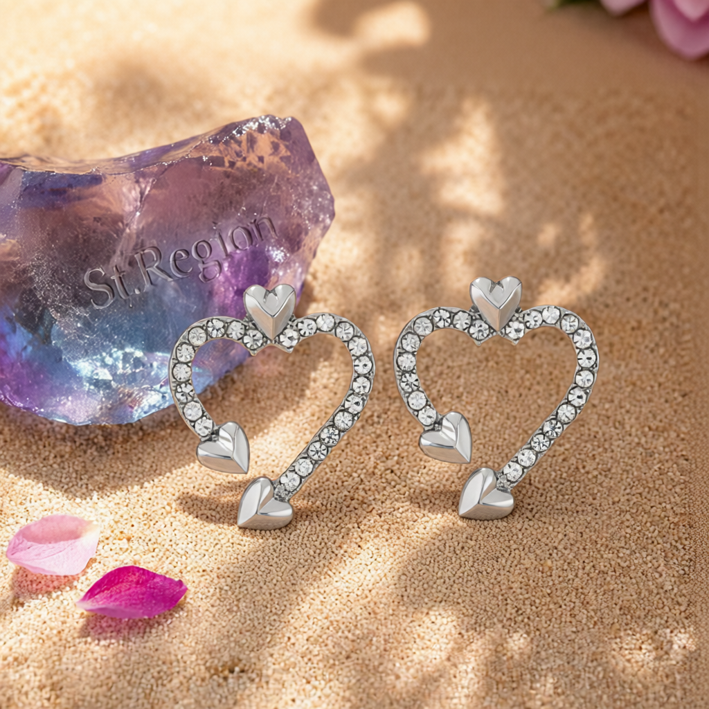 Cubic Zirconia & Silver-Plated Open Heart Stud Earrings