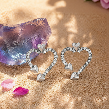 Cubic Zirconia & Silver-Plated Open Heart Stud Earrings