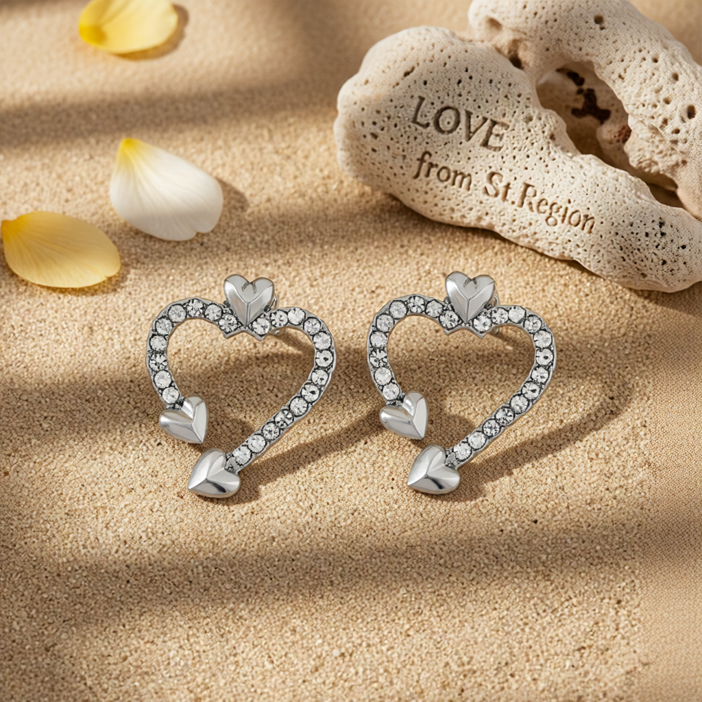 Cubic Zirconia & Silver-Plated Open Heart Stud Earrings