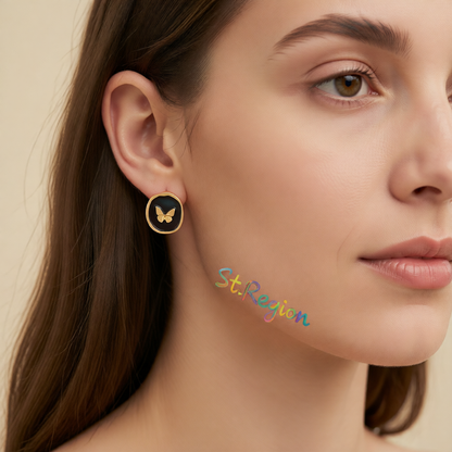 Black Enamel & 18K Gold-Plated Butterfly Stud Earrings