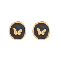 Black Enamel & 18K Gold-Plated Butterfly Stud Earrings