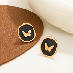 Black Enamel & 18K Gold-Plated Butterfly Stud Earrings