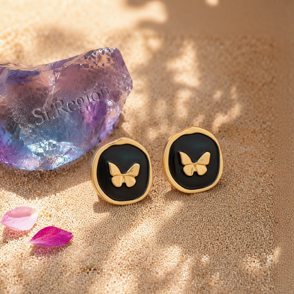Black Enamel & 18K Gold-Plated Butterfly Stud Earrings