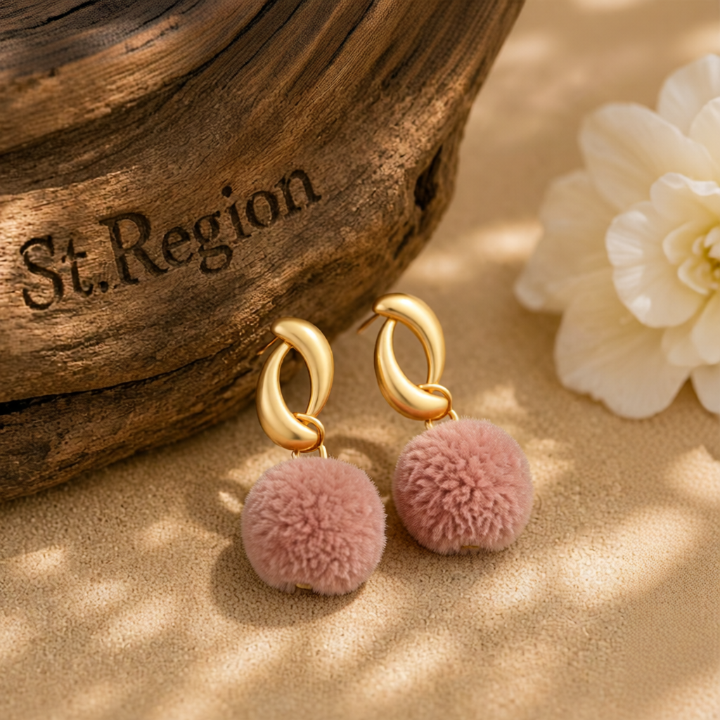 Mauve Polyster & 18K Gold-Plated Pom-Pom Drop Earrings