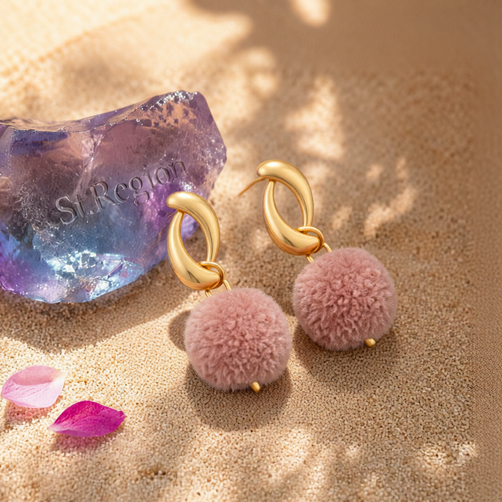 Mauve Polyster & 18K Gold-Plated Pom-Pom Drop Earrings