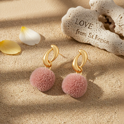 Mauve Polyster & 18K Gold-Plated Pom-Pom Drop Earrings