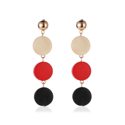 Brown Wood and 18K Gold-Plated Tiered Round Drop Earrings, gold drop earrings for women, elegant gift for her, side view