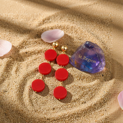 Red Wood & 18K Gold-Plated Tiered Round Drop Earrings