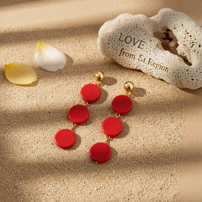 Red Wood & 18K Gold-Plated Tiered Round Drop Earrings