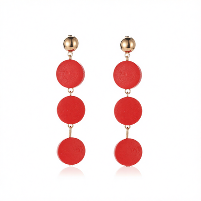 Red Wood & 18K Gold-Plated Tiered Round Drop Earrings