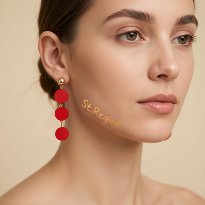 Red Wood & 18K Gold-Plated Tiered Round Drop Earrings
