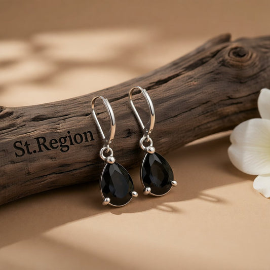Black Crystal & Silver-Plated Pear-Cut Drop Earrings