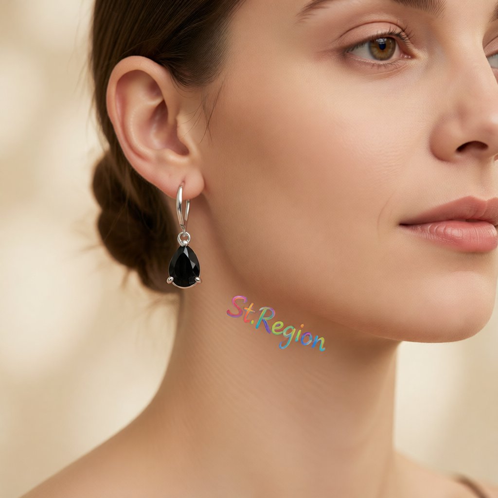 Black Crystal & Silver-Plated Pear-Cut Drop Earrings