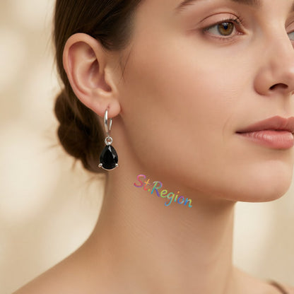 Black Crystal & Silver-Plated Pear-Cut Drop Earrings