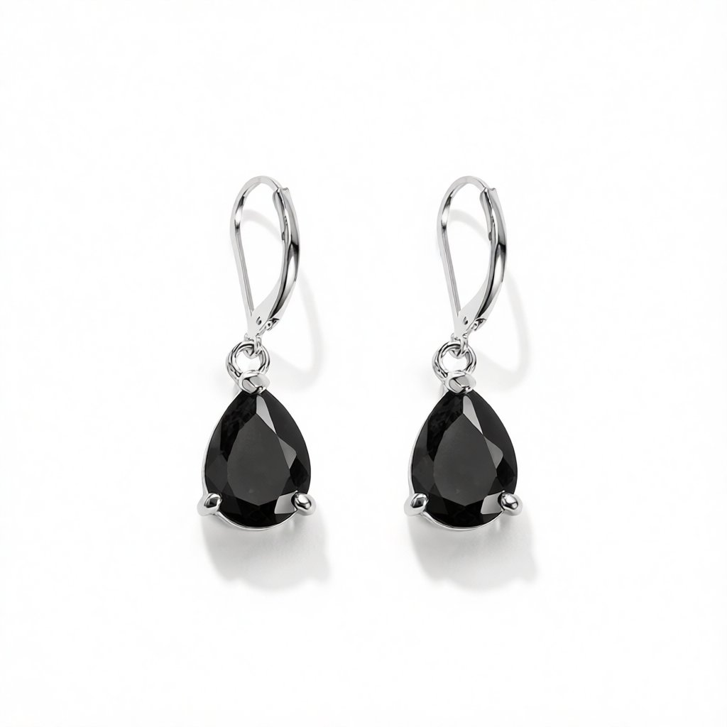 Black Crystal & Silver-Plated Pear-Cut Drop Earrings
