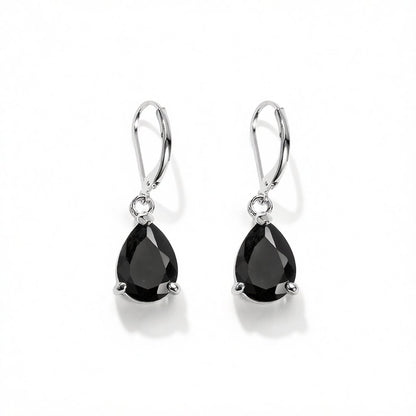 Black Crystal & Silver-Plated Pear-Cut Drop Earrings