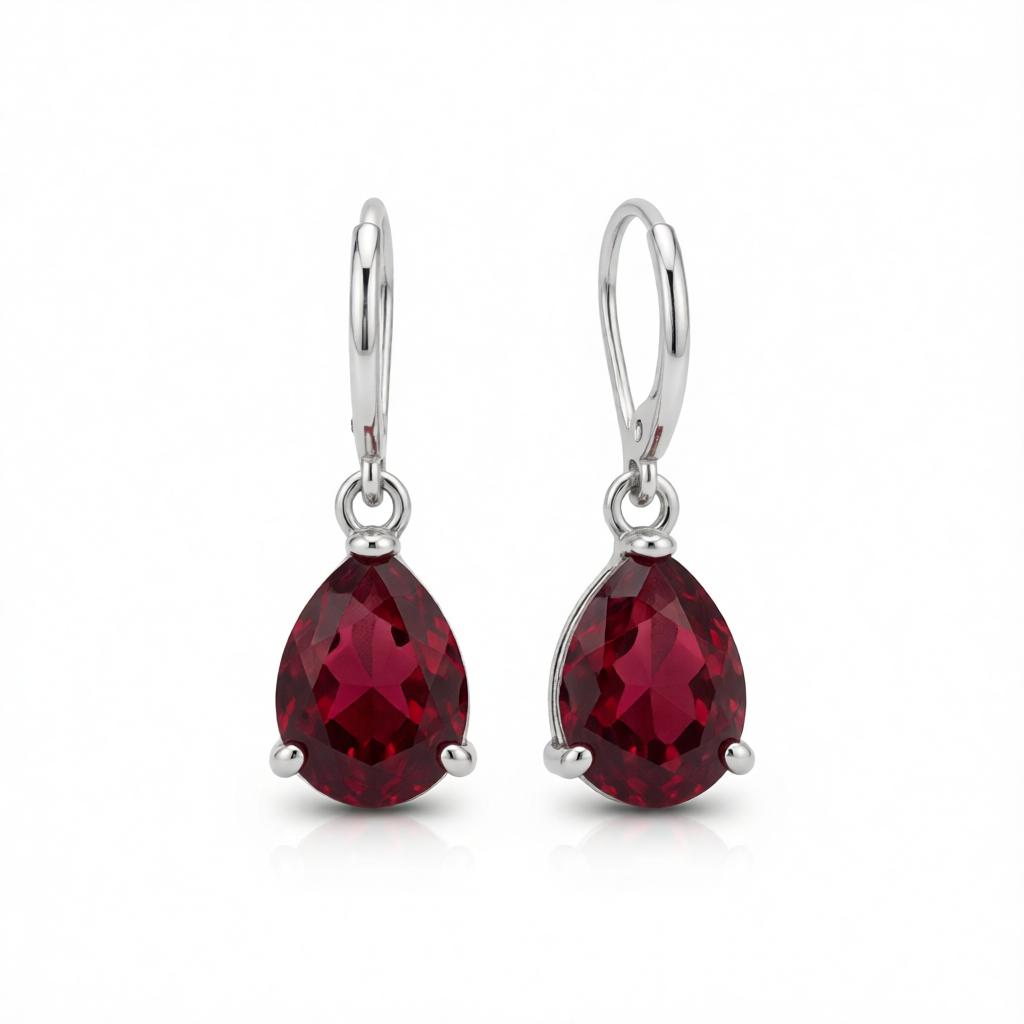 Red Crystal and Silver-Plated Teardrop Huggie Earrings, silver huggie earrings, vintage-inspired design, side view