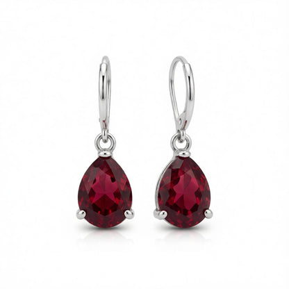 Red Crystal and Silver-Plated Teardrop Huggie Earrings, silver huggie earrings, vintage-inspired design, side view