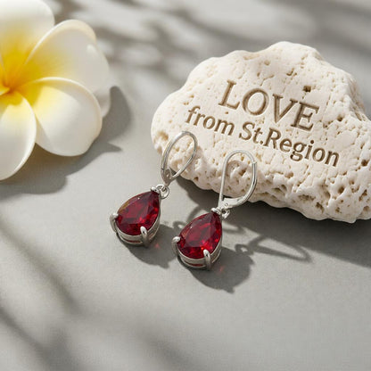 Red Crystal and Silver-Plated Teardrop Huggie Earrings, silver huggie earrings, vintage-inspired design, lifestyle look