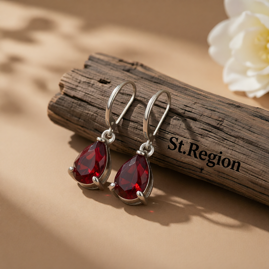 Red Crystal & Silver-Plated Teardrop Huggie Earrings