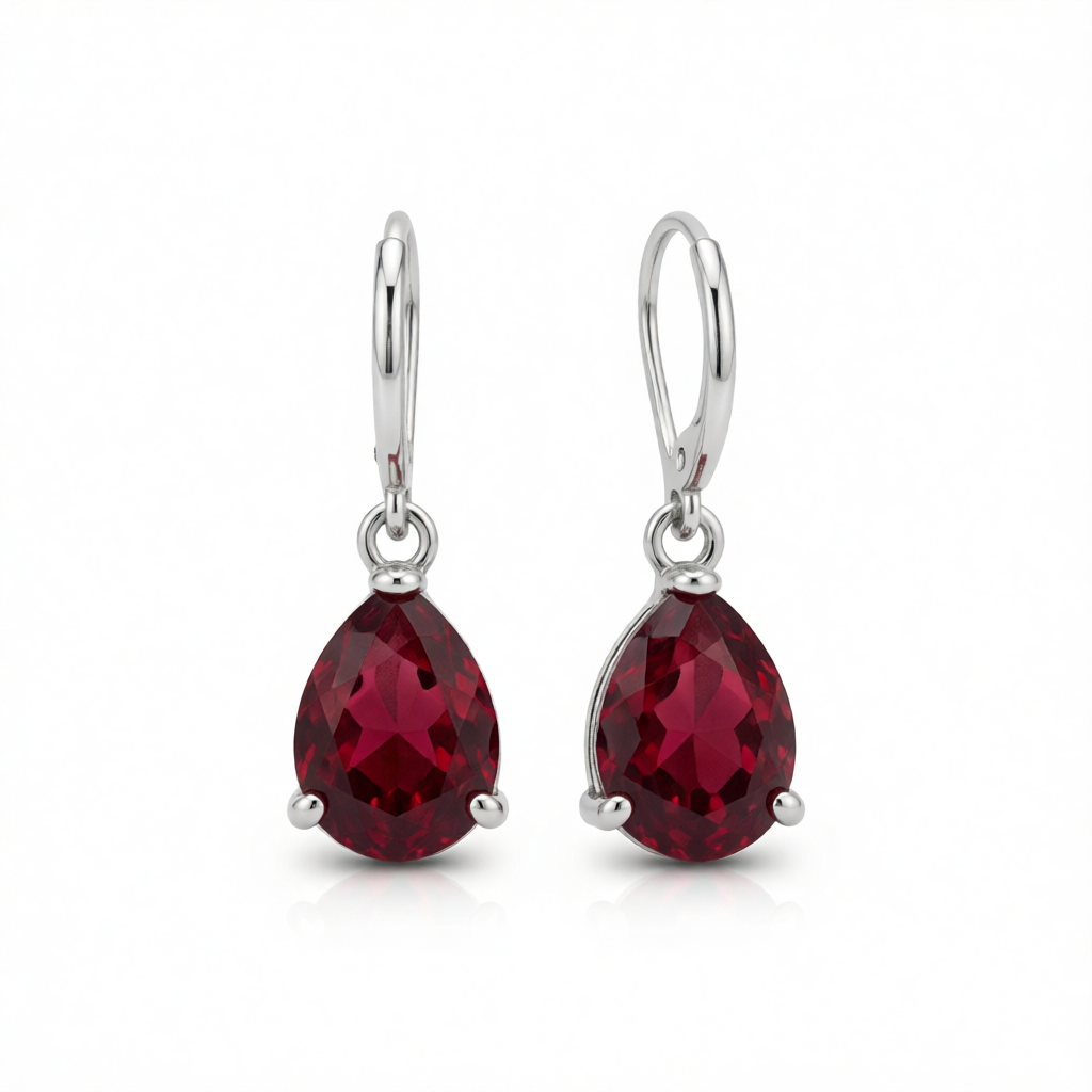 Red Crystal & Silver-Plated Teardrop Huggie Earrings