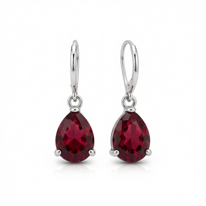 Red Crystal & Silver-Plated Teardrop Huggie Earrings