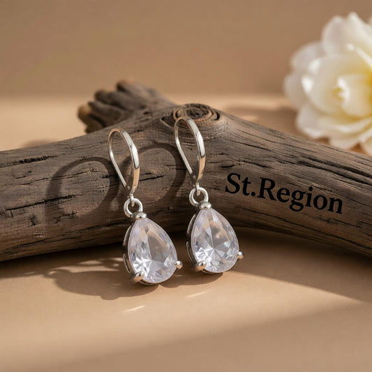 Clear Crystal & Silver-Plated Pear-Cut Drop Earrings