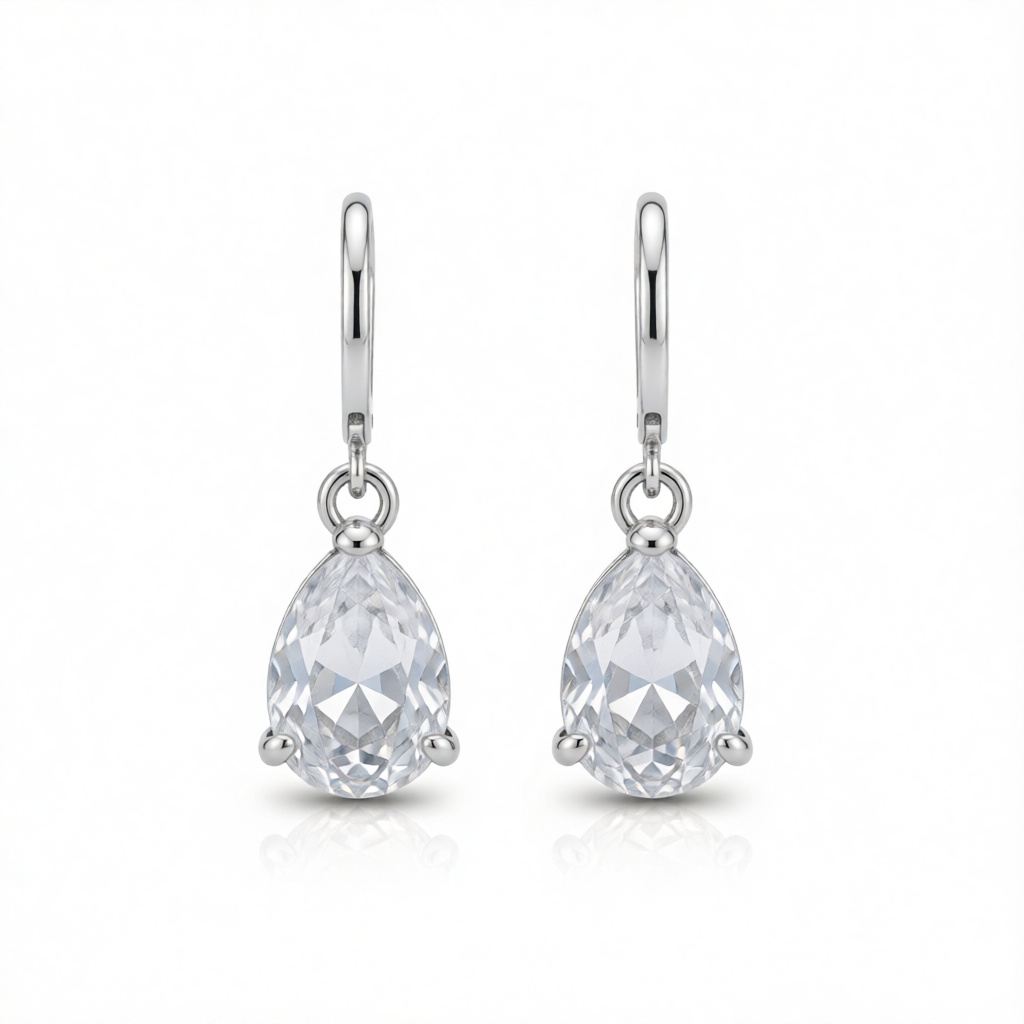 Clear Crystal & Silver-Plated Pear-Cut Drop Earrings
