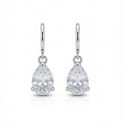 Clear Crystal & Silver-Plated Pear-Cut Drop Earrings