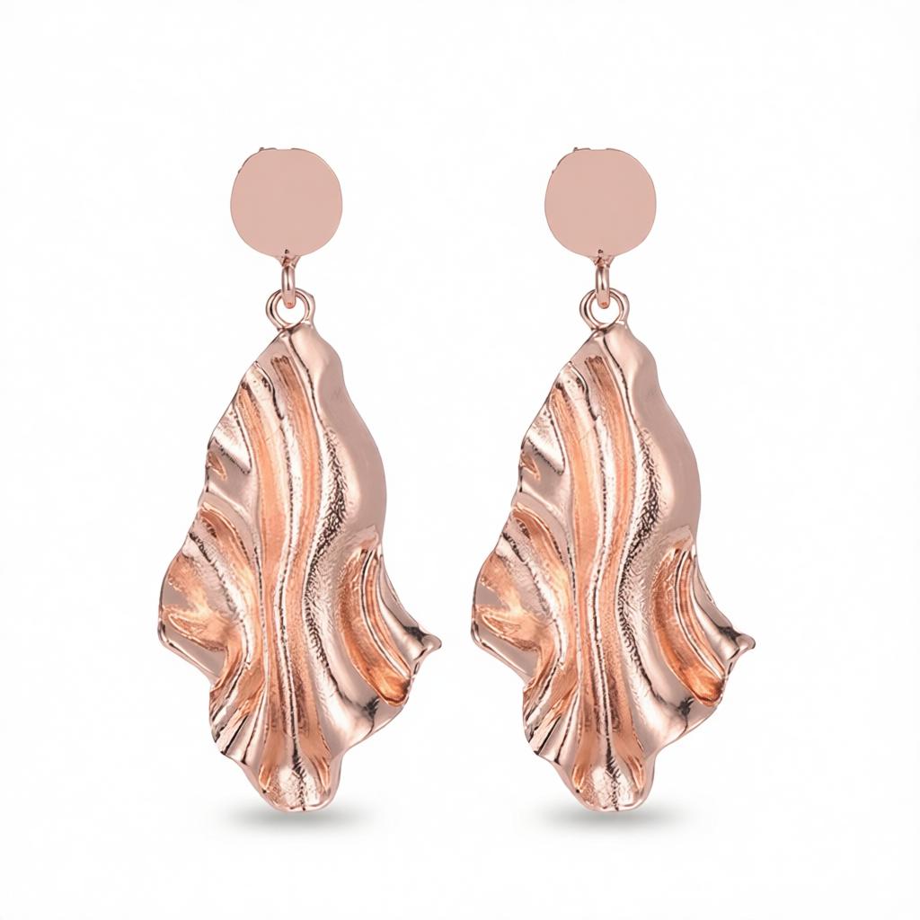 18K Rose Gold-Plated Textured Drop Earrings, rose gold drop earrings for women, botanical inspired, side view