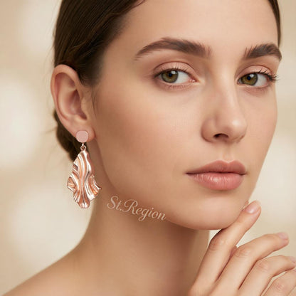 18K Rose Gold-Plated Textured Drop Earrings, rose gold drop earrings for women, botanical inspired, styled look