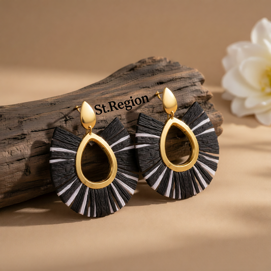 Black Raffia & 18K Gold-Plated Fan Drop Earrings