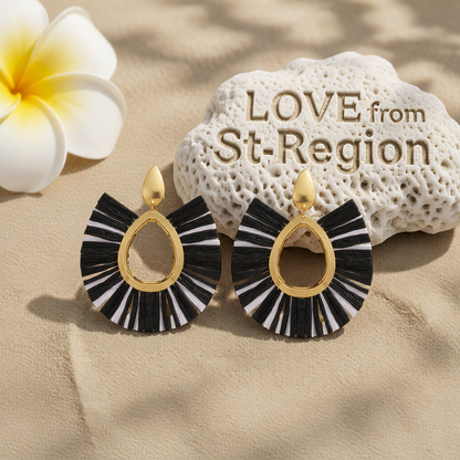 Black Raffia & 18K Gold-Plated Fan Drop Earrings
